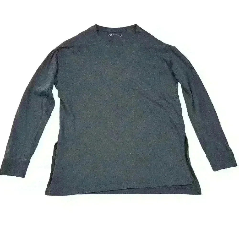 ABERCROMBIE Soft A&F Long Sleeve Shirt Black High Side Slit Crew Top Women Small